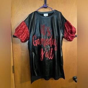 NWT Boutique It’s Game Day Yall sequin, wet look, oversized dress Size Medium